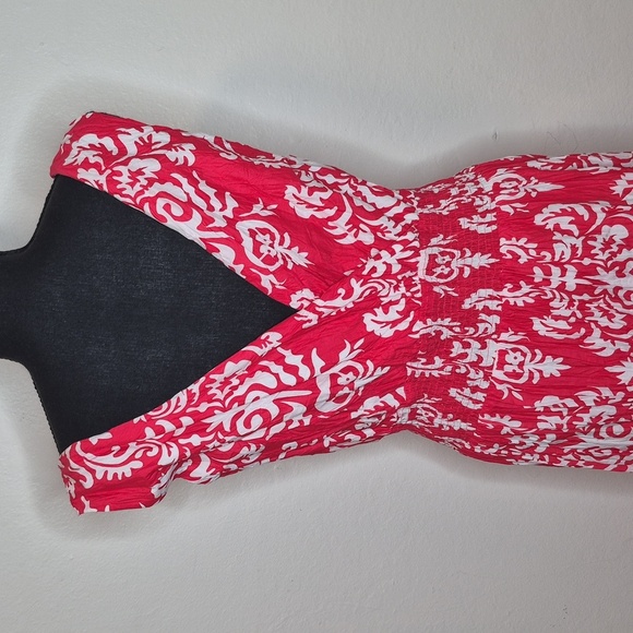 Merona Red White Print Maxi Dress 100% Cotton Sleeveless V Neck Sz 4 - Picture 8 of 11